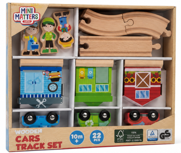 Mini Matters Houten Treinset 22-delig – Houten Spoorbaan met Trein & Accessoires