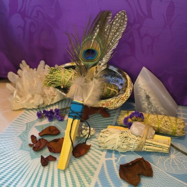 Palo Santo/Pheasant smudge wand.(Blue)
