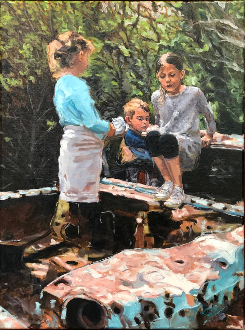 Children Exploring Old Truck18"X24"-NFS
