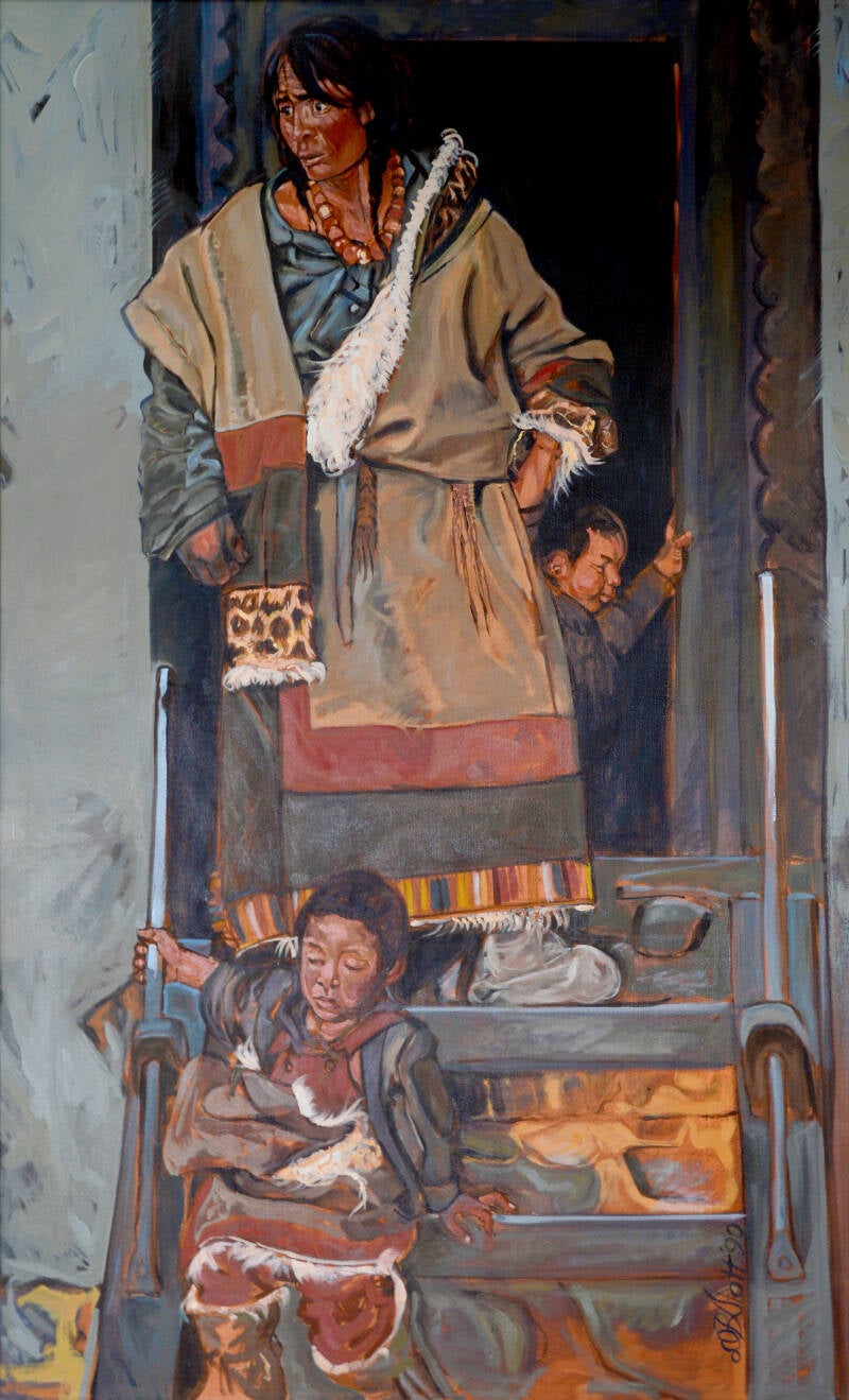 Mongolian Mother with Children-Oil On Canvas-53"X32"-$1700