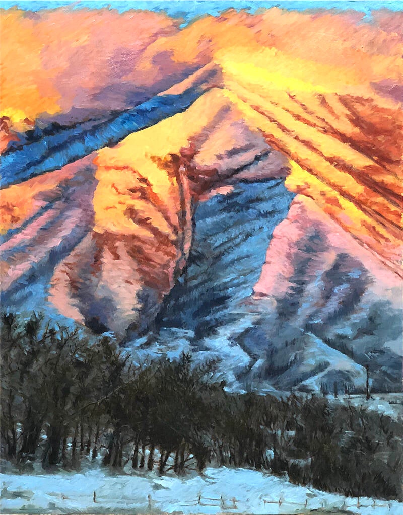 Pink Lofer Mt.-Oil On Hardboard, 24”x 31”, $600
