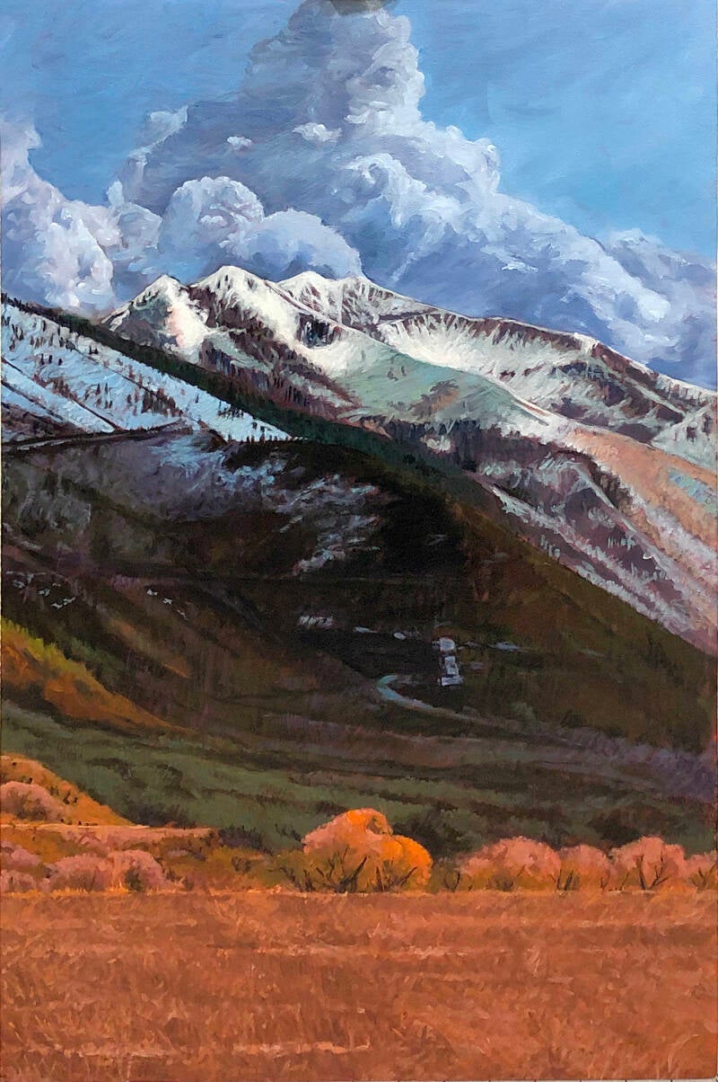 stubble-field &amp; Mt. mine-Oil on Hardwood, 16”X24”, $550