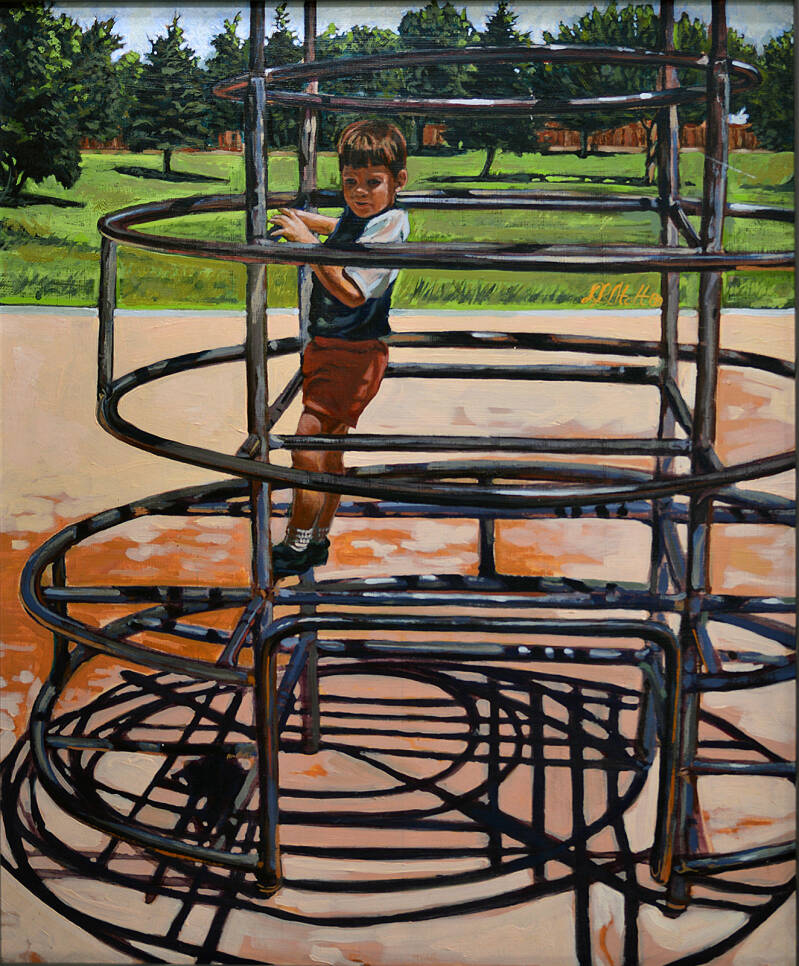 Young Boy On Bars-Oil On Hardboard-20"X24"-NFS