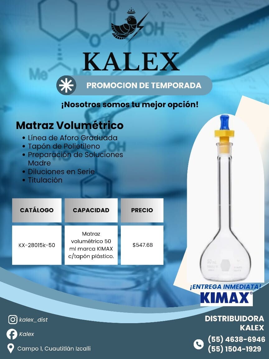 KX-28015K-50 MATRAZ VOLUMETRICO, CLASE TEKK, TAPON PE, 50mL