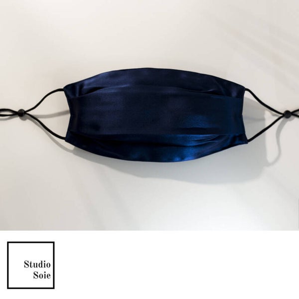 StudioSoie - mondmasker zijde Navy pleats