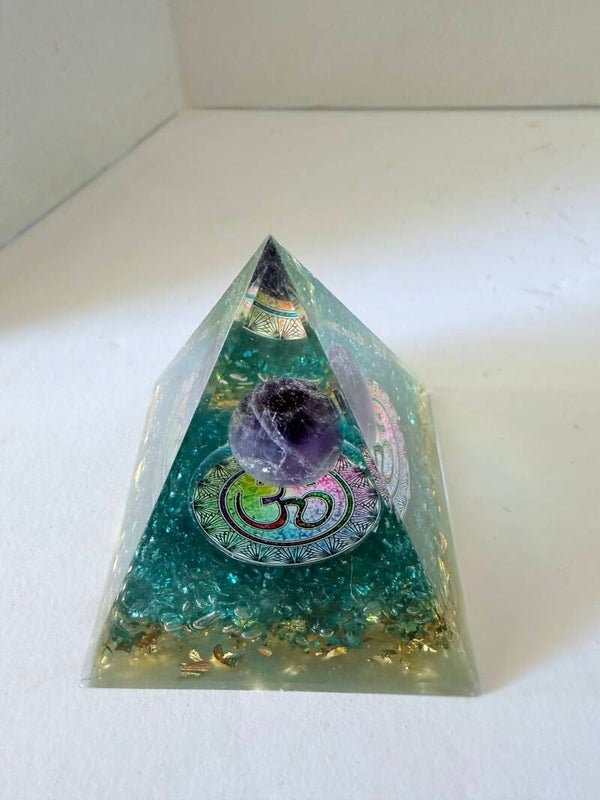 Amethyst and Aquamarine Orgonite Pyramid