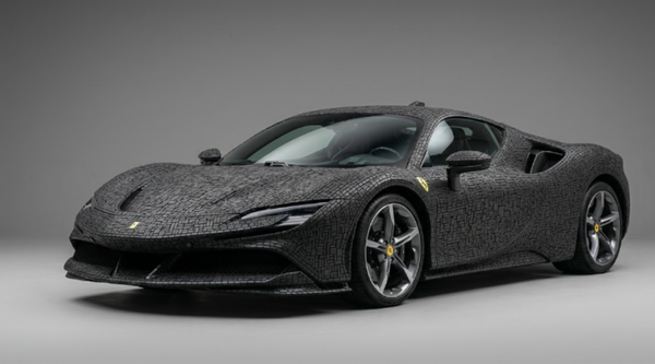 Ferrari gemaakt van celrubberstroken (gemaakt voor reclame)