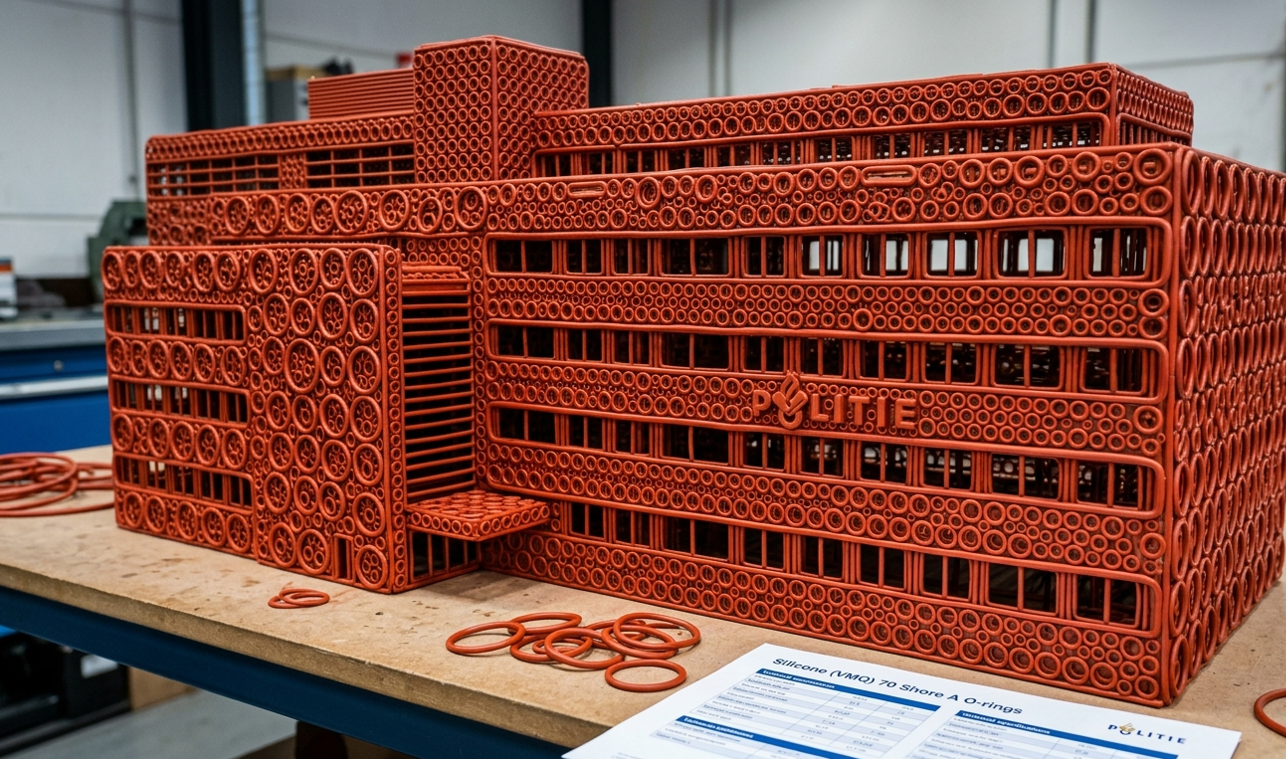 Politie-bureau Arnhem gemaakt van rode siliconen O-ringen (VMQ) (gemaakt voor reclame)