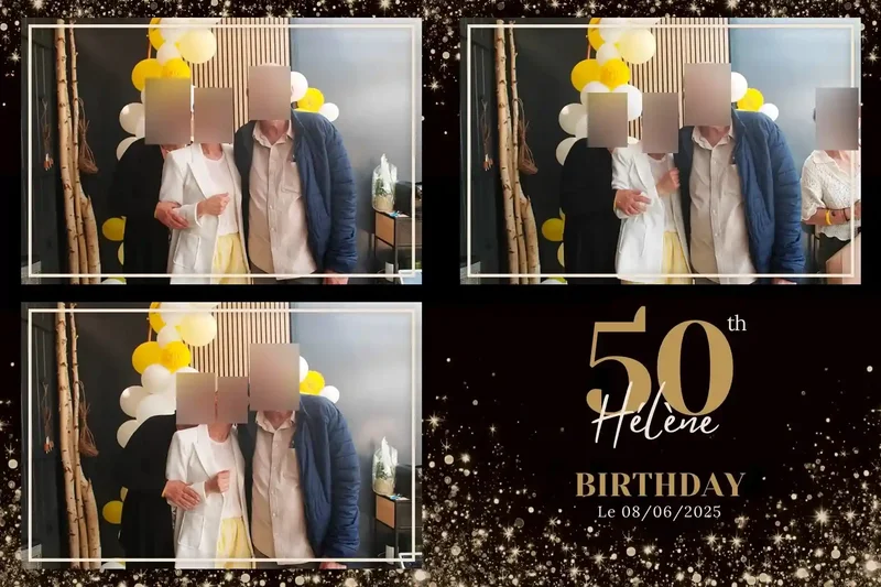 Template photobooth anniversaire à Pont-à-Mousson, création personnalisée Photobooth54 pour les 50 ans d’Hélène.