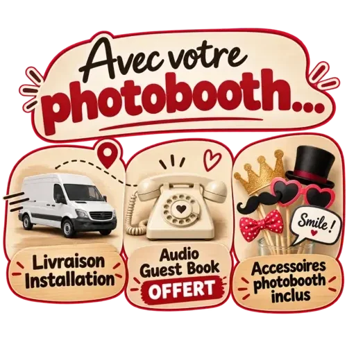 Photobooth54 avec livraison, installation, Audio Guest Book offert et accessoires photobooth inclus