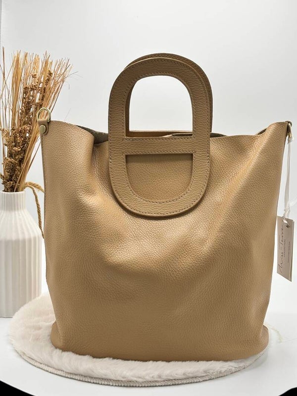 Lederen HandTas Delvo Donker beige