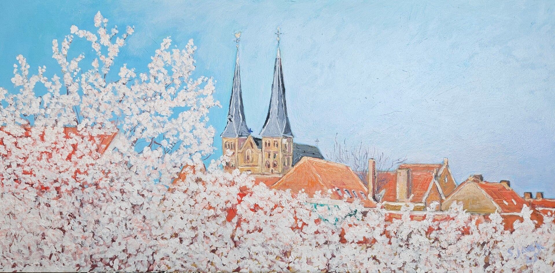 Zicht op de torens van de Bergkerk