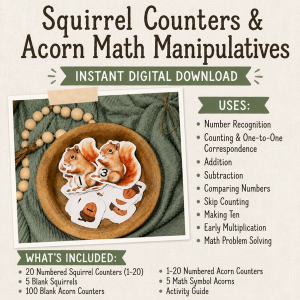 Squirrel Counters & Acorn Math Manipulatives