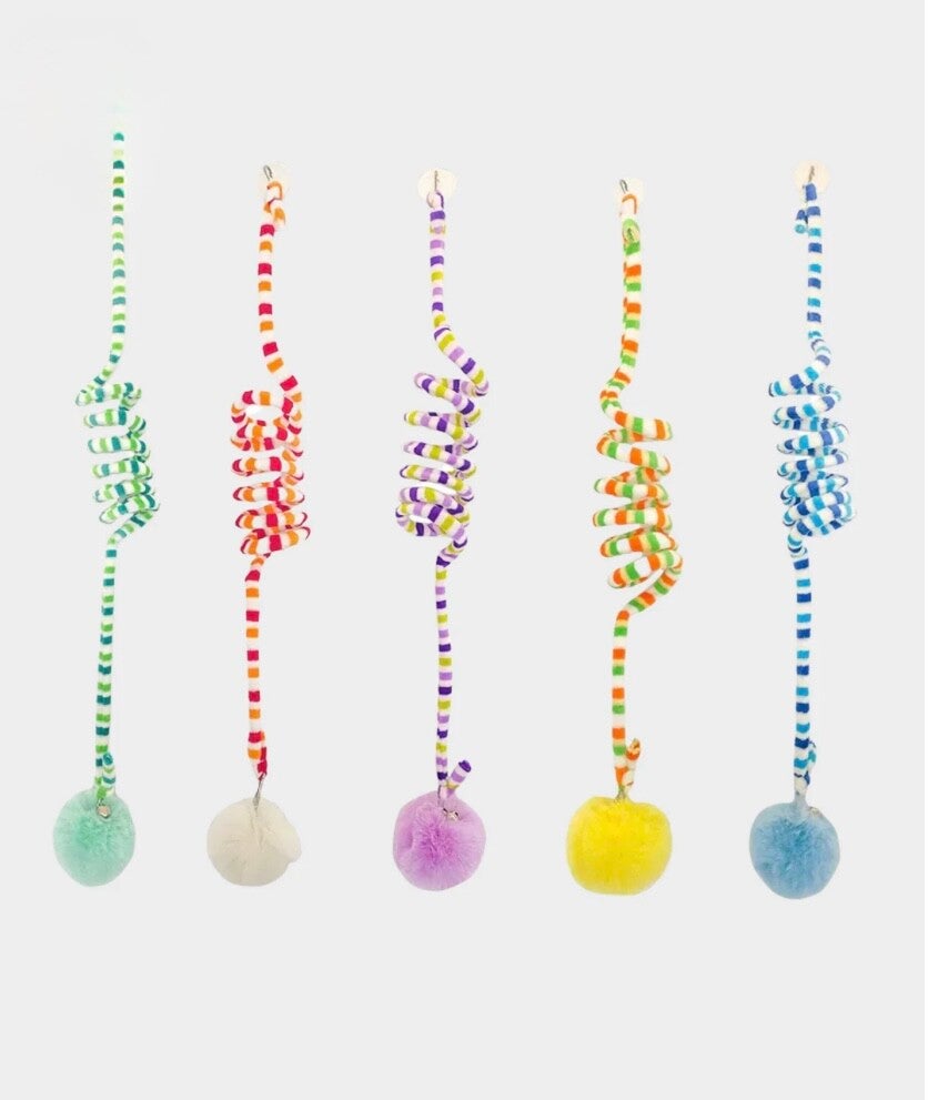 Interactive Hanging Spiral Pom Pom Cat Toy