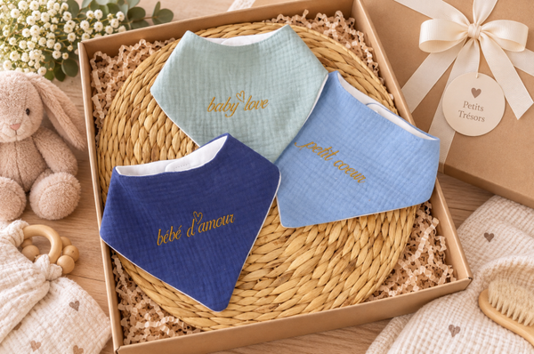 Lot de 3 bavoirs bandana bébé en double gaze de coton