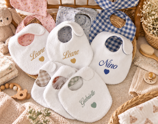 Bavoirs bébé personnalisés prénom brodé – Pack de 3