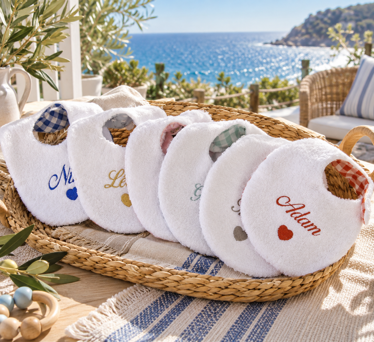 Bavoirs bébé personnalisés prénom brodé – Pack de 3