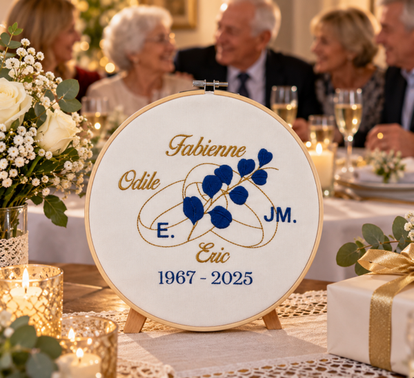 Cadre anniversaire de mariage personnalisé brodé