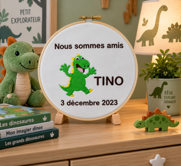 Cadre anniversaire Dinosaure personnalisé brodé