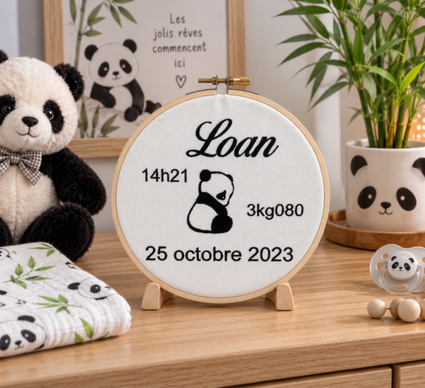 Cadre naissance Panda personnalisé brodé