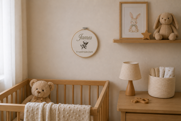 Cadre naissance fleur de coton personnalisé brodé
