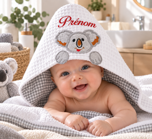 Cape de bain bébé personnalisée prénom – Koala brodé 3D