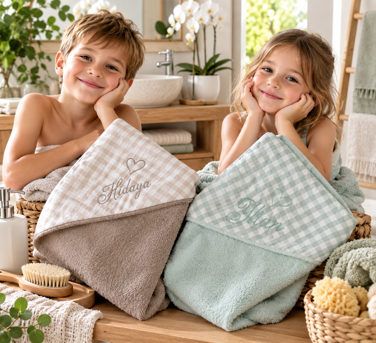 Cape de bain enfant personnalisée prénom brodé – Vichy