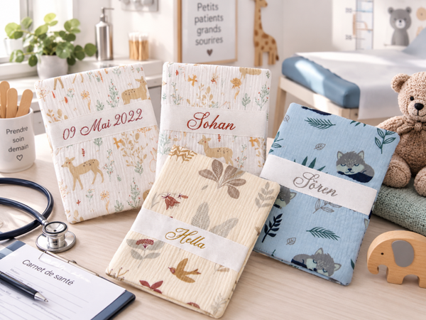 Protège carnet de santé double gaze imprimée personnalisé
