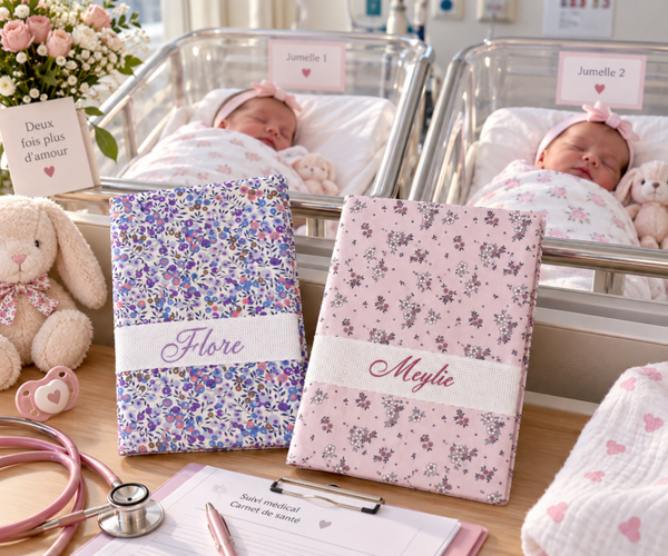 Protège carnet de santé fleuri personnalisé brodé