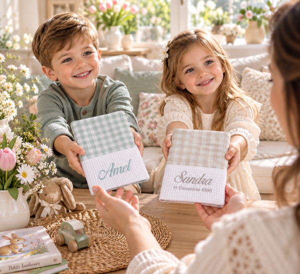 Protège carnet de santé Vichy personnalisé brodé