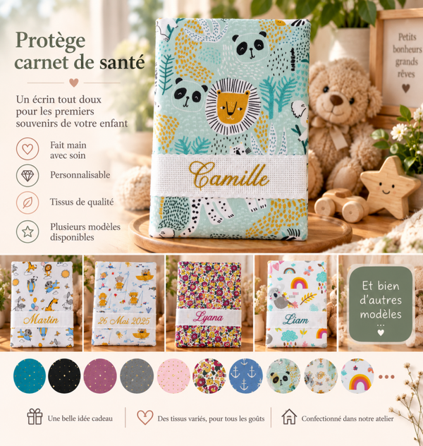 Protège carnet de santé enfant brodé sur bande Aïda