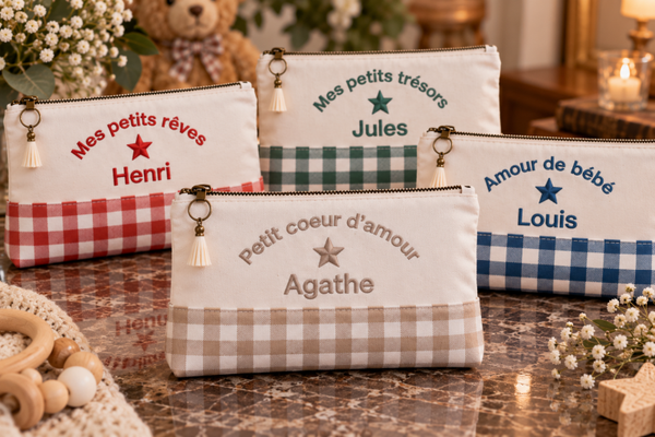 Pochette bébé personnalisée – Prénom brodé et texte au choix