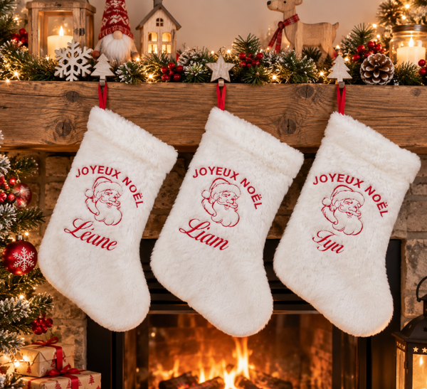 Chaussette de Noël personnalisée entièrement brodée