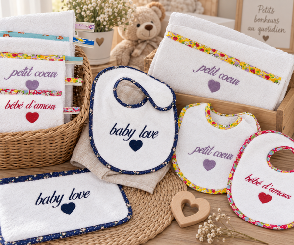 Coffret naissance bébé personnalisé brodé – 3 pièces