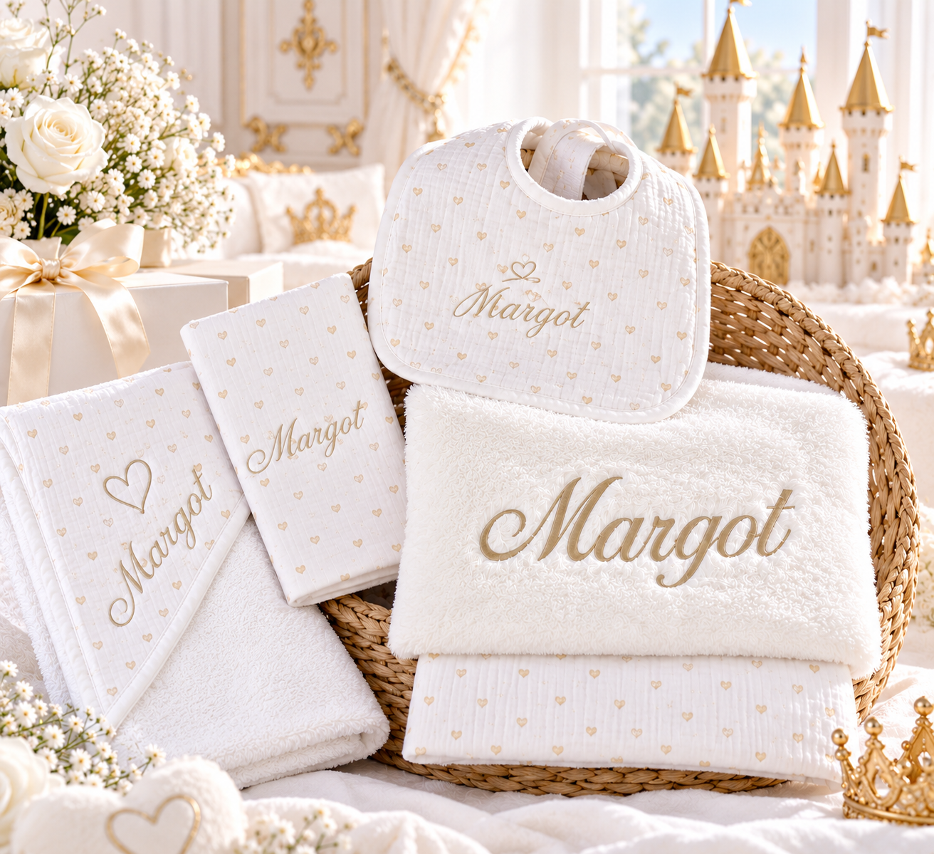 Coffret naissance bébé personnalisé brodé – 5 pièces