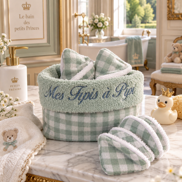 Tipis pipi bébé avec corbeille personnalisée brodée – Lot de 4 ou 8