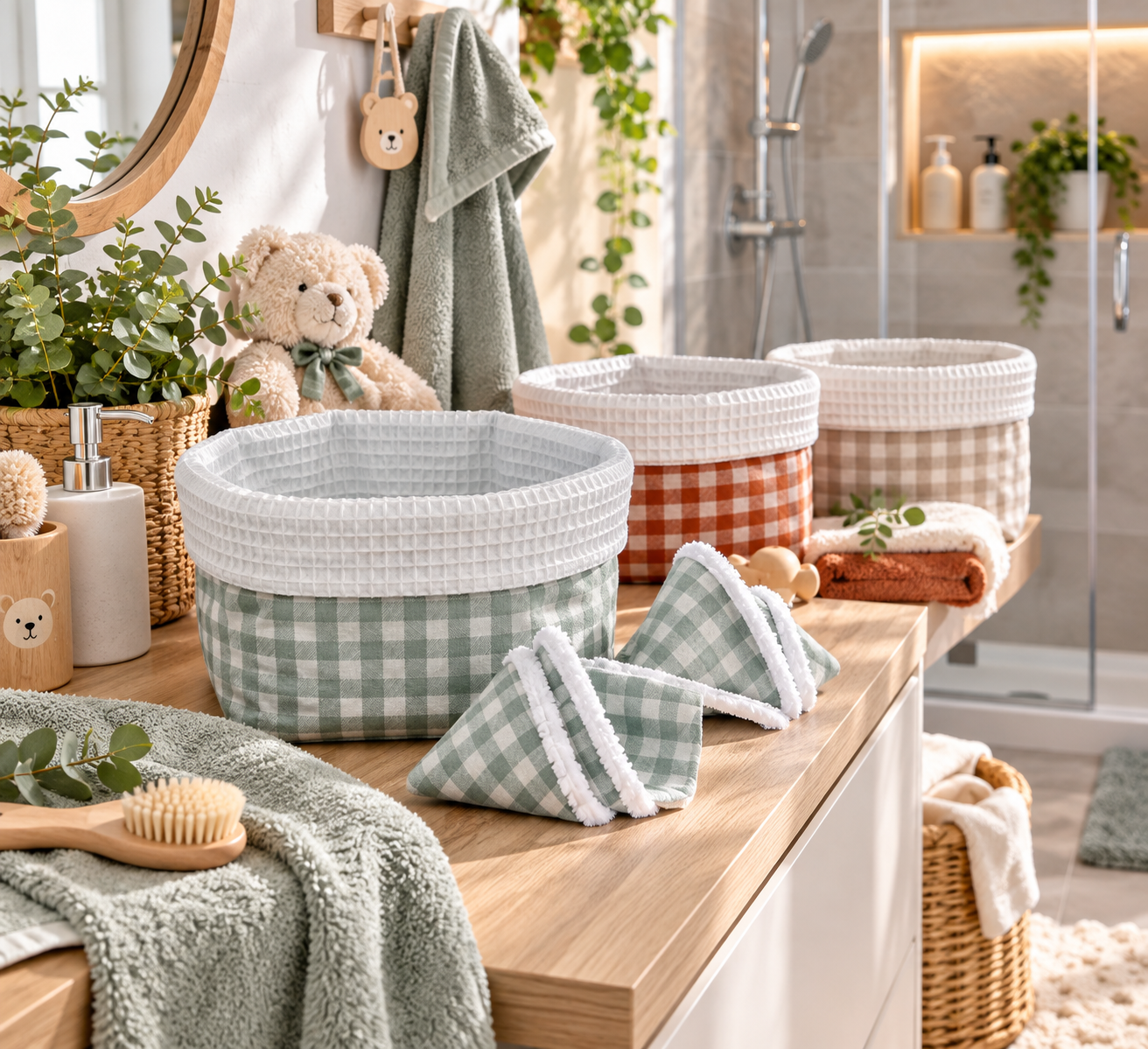 Corbeille tipis pipi bébé Vichy – Lot de 4 ou 8