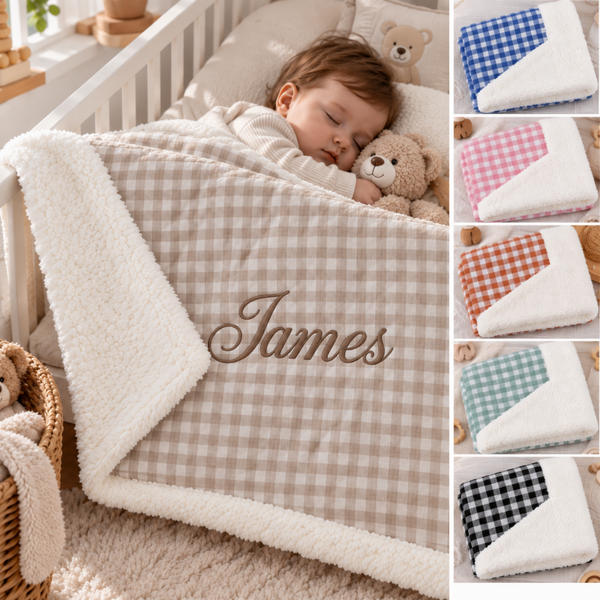 Couverture bébé personnalisée double gaze Vichy et Sherpa