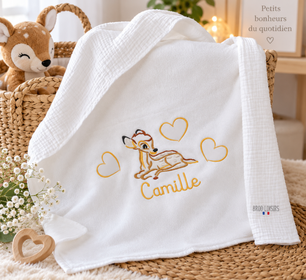 Couverture bébé personnalisée brodée – Faon Bambi