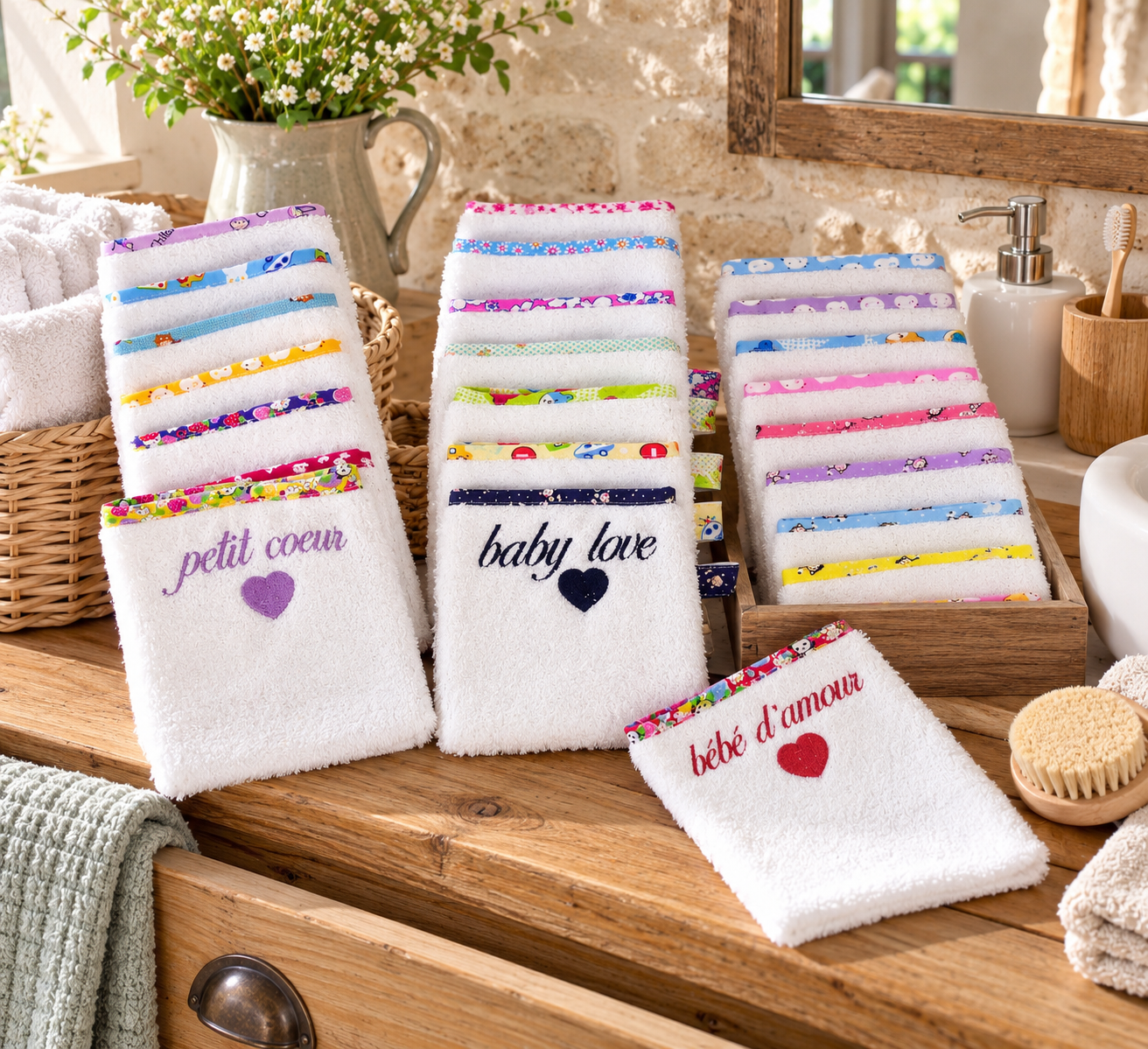 Gant de toilette enfant personnalisé prénom brodé – Coton BIO