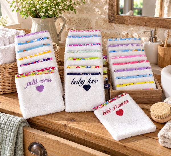 Gant de toilette enfant personnalisé prénom brodé – Coton BIO