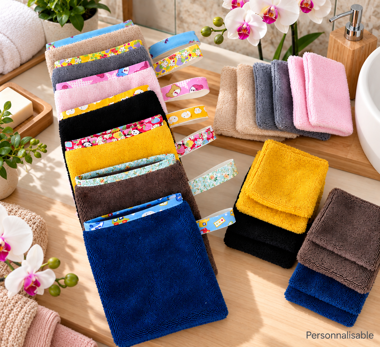Gant de toilette enfant et 2 lingettes personnalisés brodés