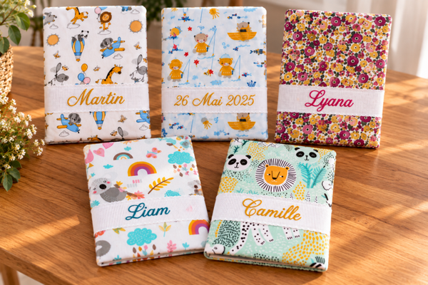Protège carnet de santé enfant brodé sur bande Aïda