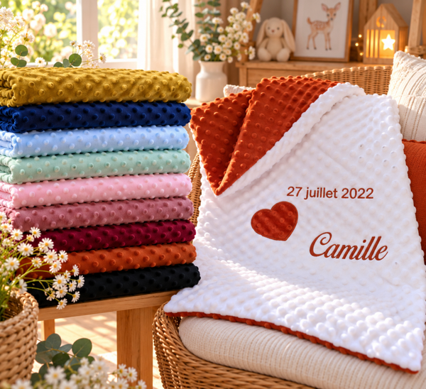Couverture bébé personnalisée prénom et date de naissance brodés