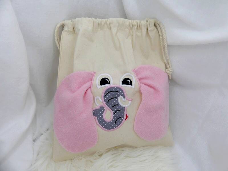 sac pochon à personnaliser en broderie avec éléphant