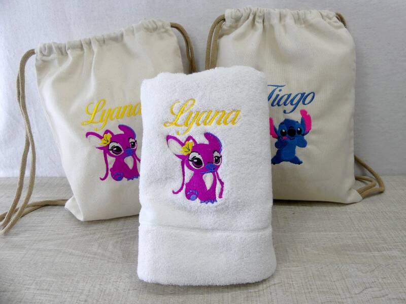 stitch et angel brodés sur sac à dos