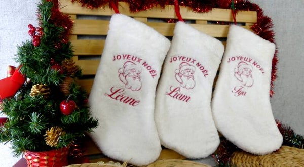Chaussette de Noël personnalisée entièrement brodée
