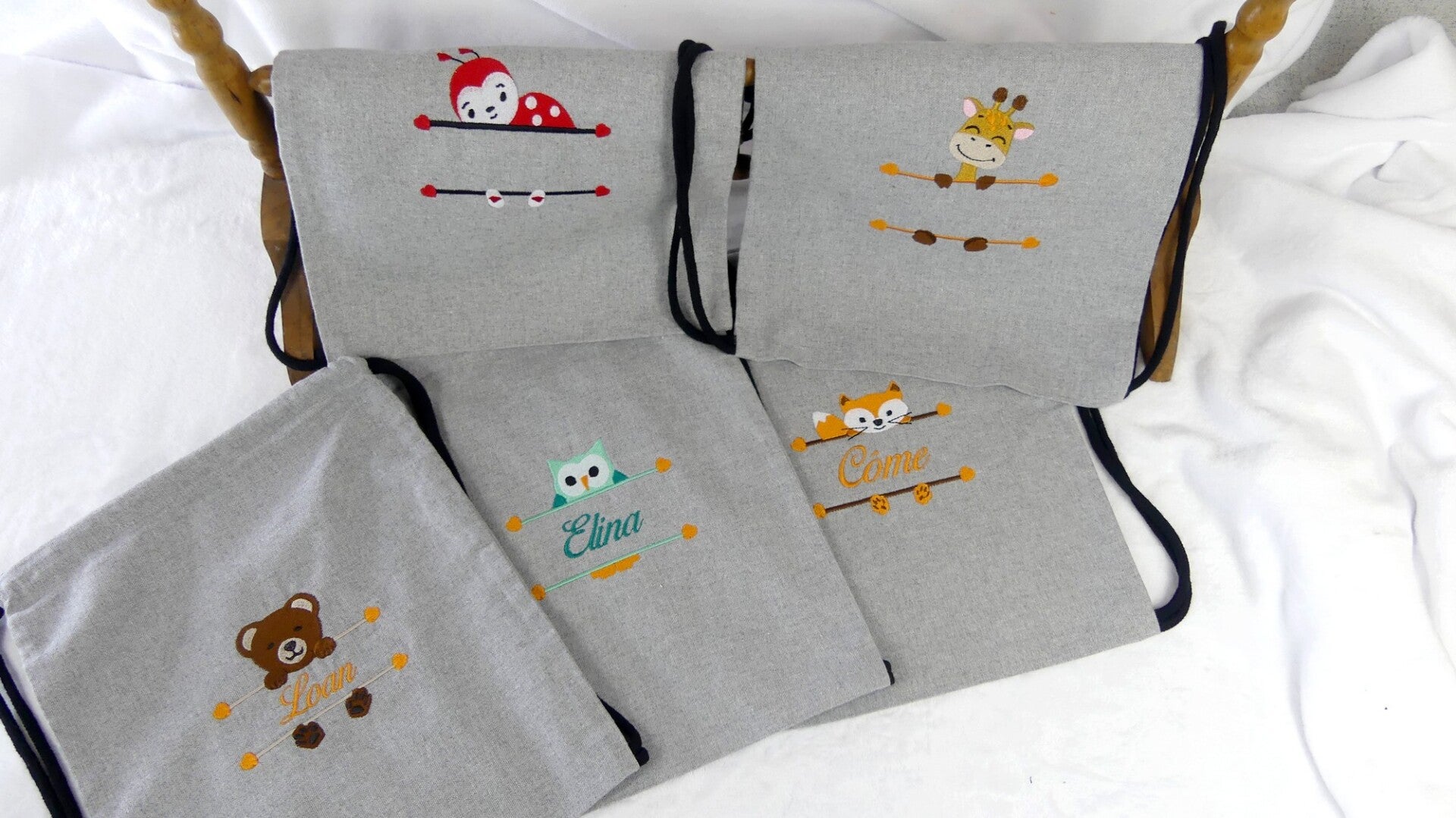 Sac à dos enfant personnalisé brodé motifs animaux et prénom