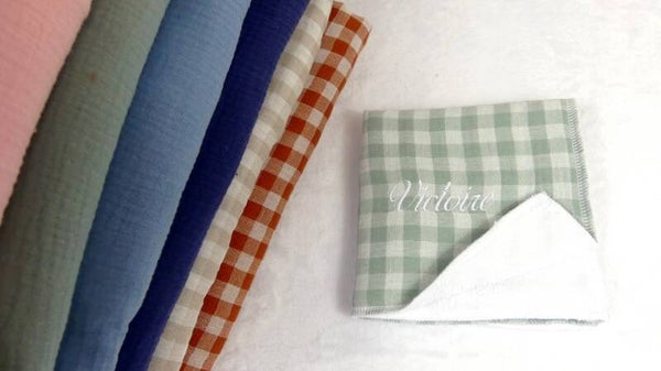 Serviette maternelle double gaze coton vichy et motifs