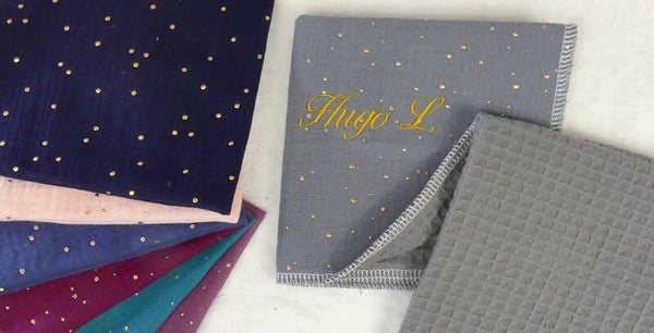 Serviette maternelle double gaze paillettes et nid d abeille
